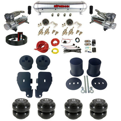 airmaxxx chrome 480 air compressors raw aluminum air tank 3/8 manual air suspension kit w/Slam bags & brackets fits 1965 70 chevy impala KIMP65-480C2-59ARW-4TOG2GA2B-WK-HFSS6