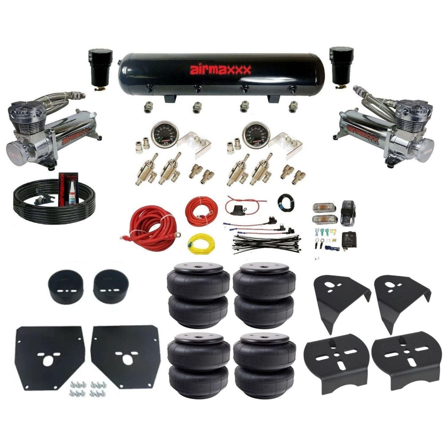 airmaxxx chrome 480 air compressors steel air tank Air Lift bags & brackets manual 3/8 air ride kit for 1973-87 chevy c10 KC1073-480C2-59S-4TOG2GA2B-WK-HFD26