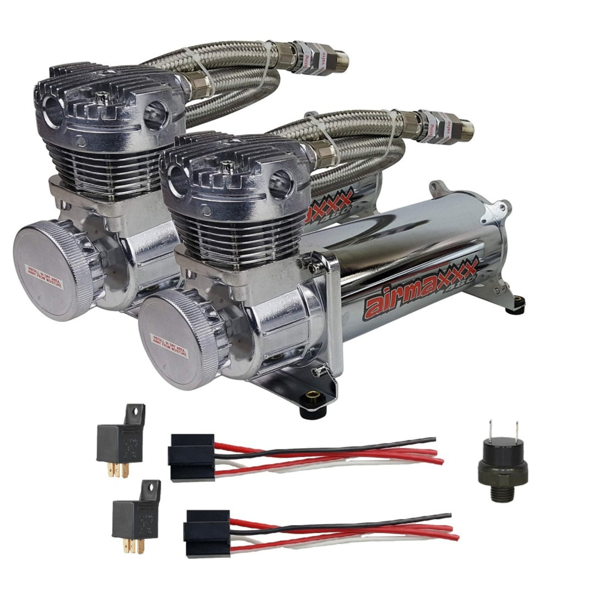 airmaxxx 480 Chrome Dual Air Compressor Pack – airslamit