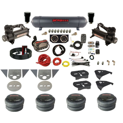 airmaxxx complete mini truck air ride kit with 480 blk compressor black aluminum tank with 2500 bags gauges and fittings KTOR-480B2-57ABK-X4X7-X7R-WK-HF