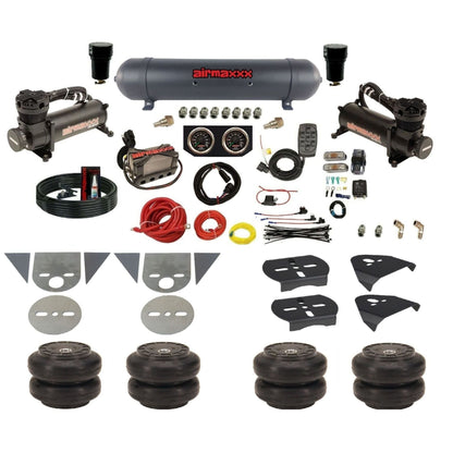 airmaxxx complete mini truck air ride kit with 480 blk compressor black aluminum tank with slam bags gauges and fittings KTOR-480B2-57ABK-X4X7-X7R-WK-HFSS6