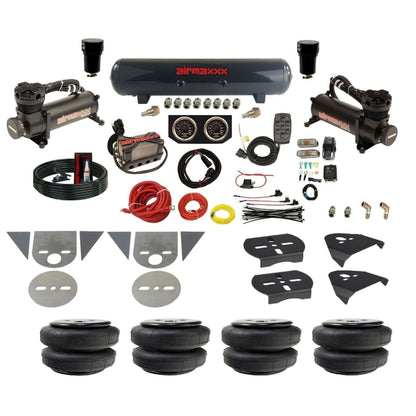 airmaxxx complete mini truck air ride kit with 480 blk compressor steel tank with air lift bags gauges and fittings KTOR-480B2-57S-X4X7-X7R-WK-HFD25