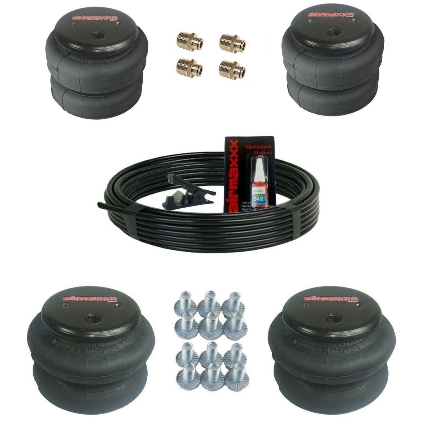 airmaxxx double convoluted 2500 and 2600 lb air springs w/straight fittings and air hose