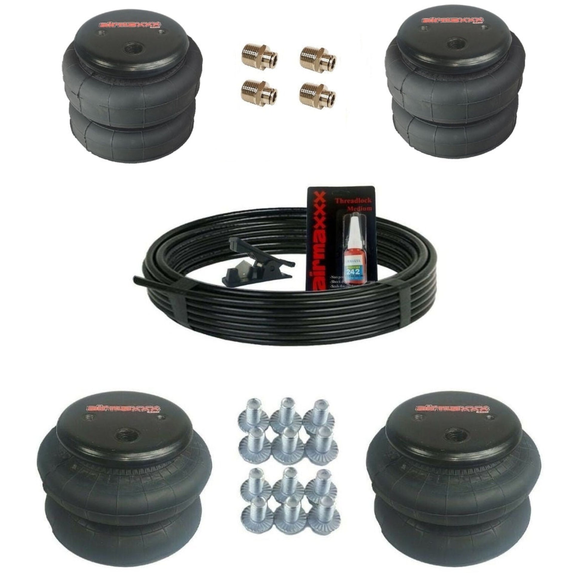 airmaxxx double convoluted 2500 and 2600 lb air springs w/straight fittings and air hose
