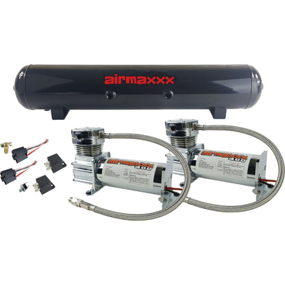 airmaxxx dual 400 chrome compressors with 5 gallon 7 port steel air tank