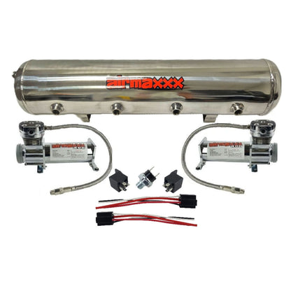 airmaxxx dual 400 chrome compressors with 5 gallon 9 port stainless steel tank