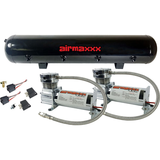 airmaxxx dual 400 chrome compressors with 5 gallon 9 port steel air tank