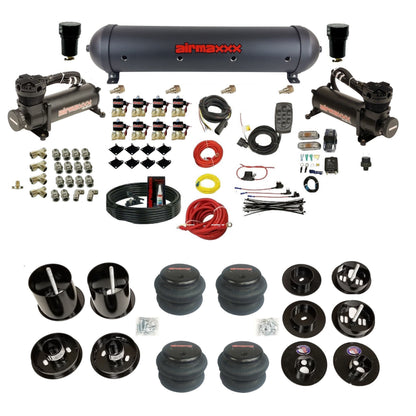 airmaxxx dual 480 black compressors with 5 gallon aluminum air tank 2600 bags and brackets for install KCAD65-480B2-838-59ABK-7BK-WK-HF