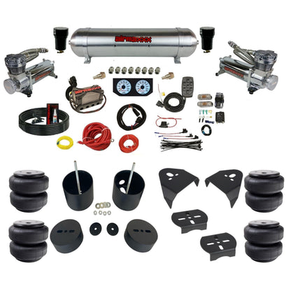 airmaxxx dual 480 chrome air compressors aluminum tank X4 manifold w/Air Lift bags & brackets KGM99-480C2-57ARW-X4X7-WK-HFD26