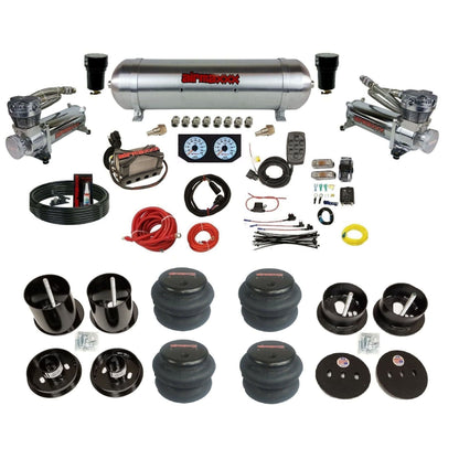 airmaxxx dual 480 chrome compressors with aluminum tank and 2600 bags fits 1963-64 Cadillac air ride suspension kit  KCAD63-480C2-57ARW-X4X7-WK-HF