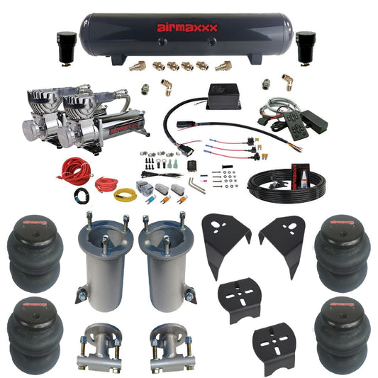 airmaxxx dual 580 chrome compressors steel tank 2600 bags & airmaxxx brackets air suspension kit for 2007-2018 silverado 1500