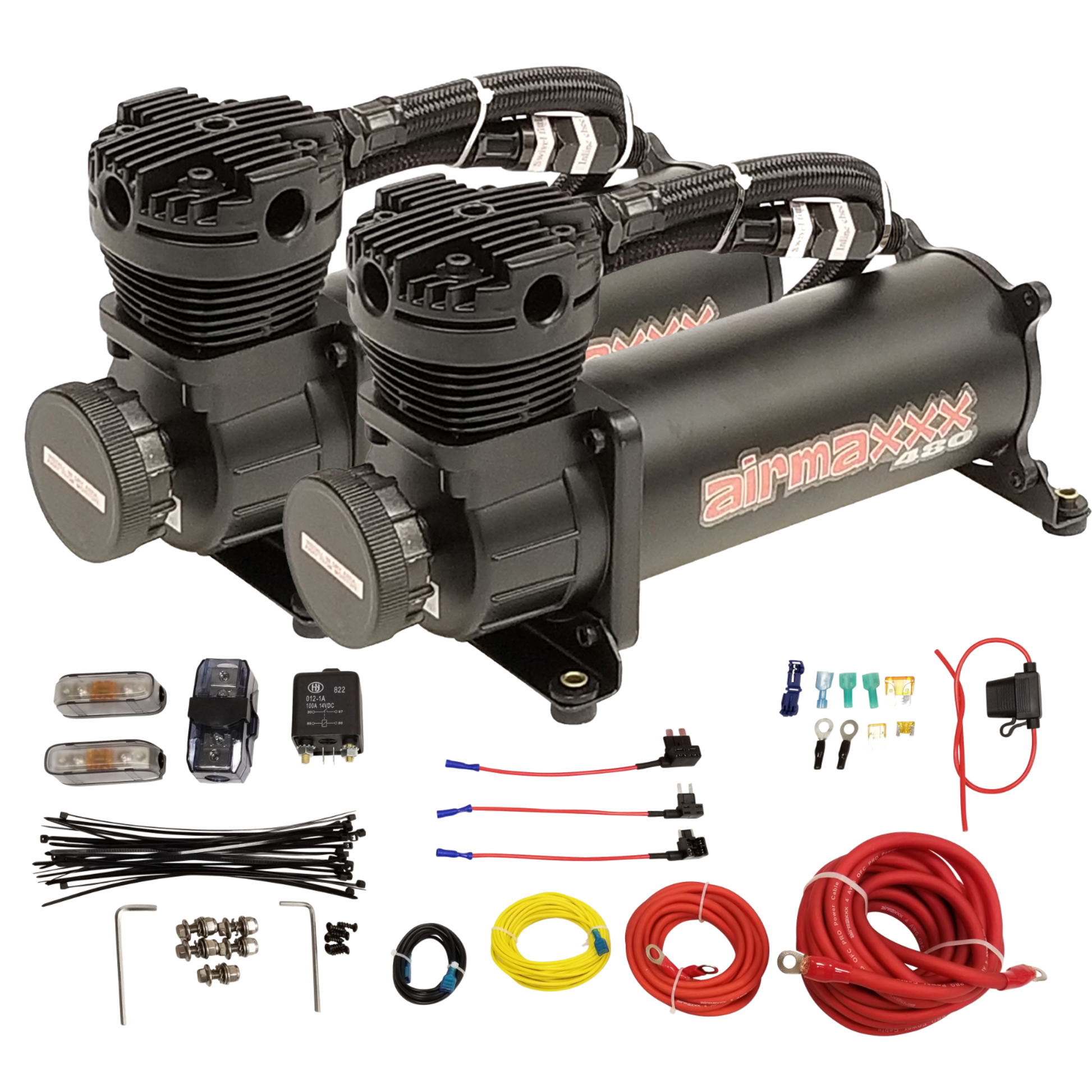 airmaxxx dual black 480 compressors dual pack & wiring kit air suspension parts