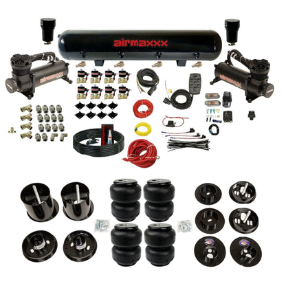 airmaxxx dual black 480 compressors with 5 gallon steel air tank air lift bags and brackets for install KCAD65-480B2-838-59S-7BK-WK-HFD25