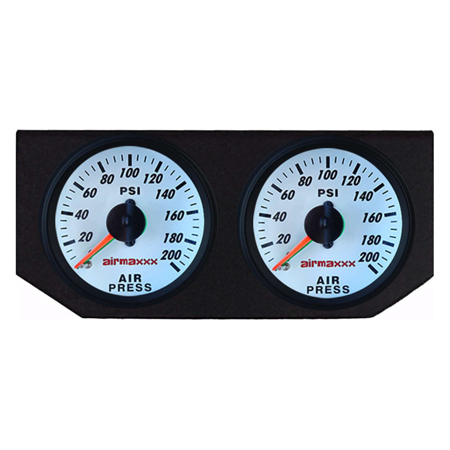 airmaxxx dual needle air gauge white pair with bracket