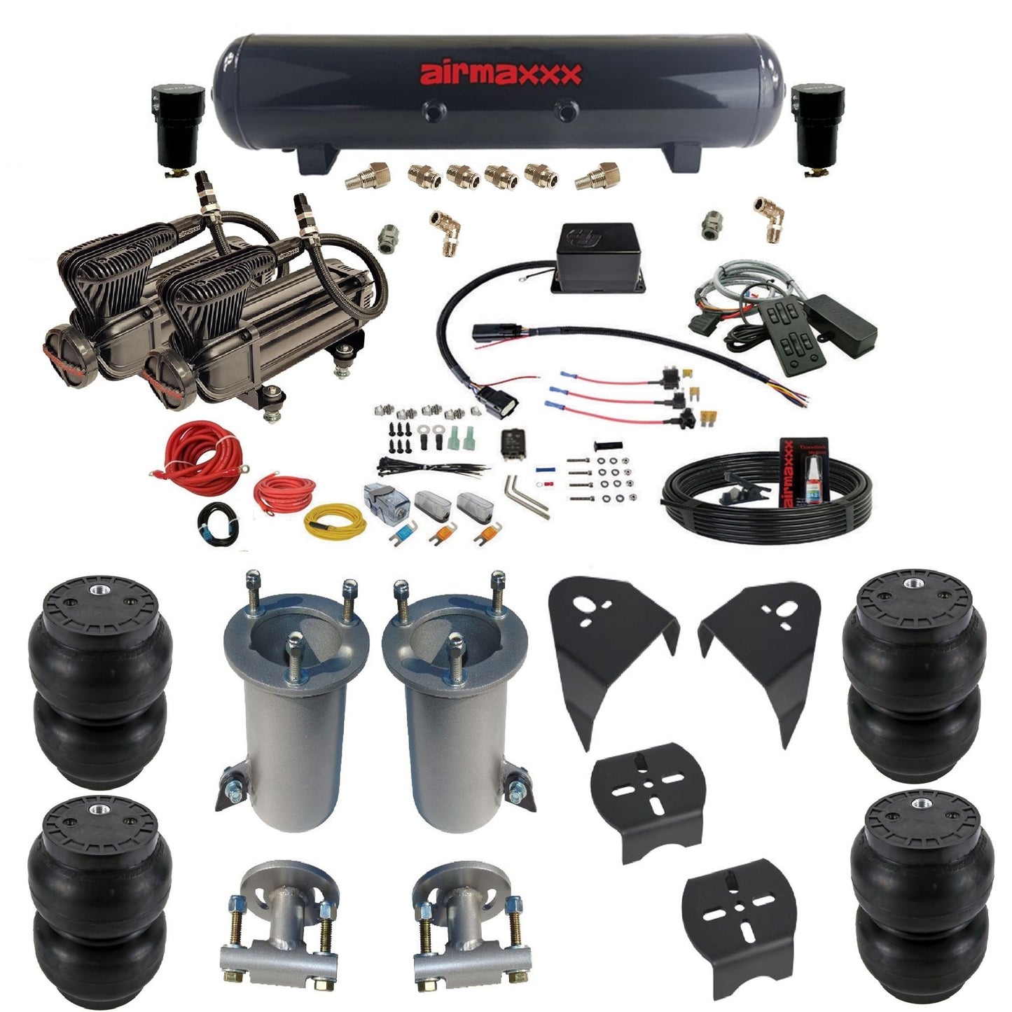 airmaxxx dual x-series compressors raw aluminum tank slam bags & airmaxxx brackets air suspension kit for 2007-2018 silverado 1500 KGM07-XB2-57S-SV8CMC1-WK-HFSS7_48bc9a00-cd61-4741-b320-b94764d7bd16