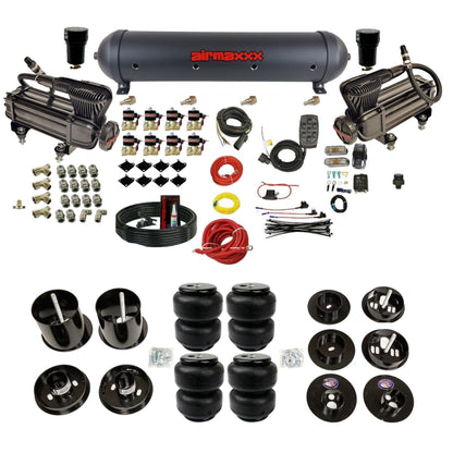 airmaxxx dual x-series compressors with 5 gallon aluminum air tank Air Lift bags and brackets for install KCAD65-XB2-838-59ABK-7BK-WK-HFD25