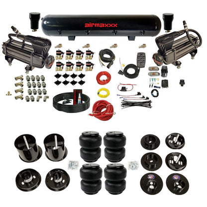 airmaxxx dual x-series compressors with 5 gallon steel air tank Air lift bags and brackets for install KCAD65-XB2-838-59S-7BK-WK-HFD25