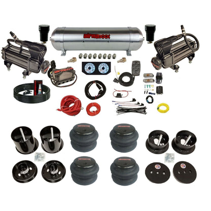airmaxxx dual x-series compressors with aluminum tank and 2600 bags fits 1963-64 Cadillac air ride suspension kit KCAD63-XB2-57ARW-X4X7-WK-HF