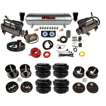 airmaxxx dual x-series compressors with aluminum tank and Air Lift bags fits 1963-64 Cadillac air ride suspension kit KCAD63-XB2-57ARW-X4X7-WK-HFD25