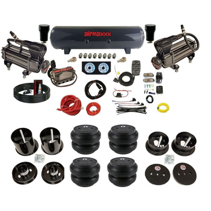 airmaxxx dual x-series compressors with steel tank and Slam bags fits 1963-64 Cadillac air ride suspension kit KCAD63-XB2-57S-X4X7-WK-HFSS7