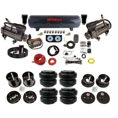 airmaxxx dual x-series compressors with steel tank and air lift bags fits 1963-64 Cadillac air ride suspension kit KCAD63-XB2-57S-X4X7-WK-HFD25