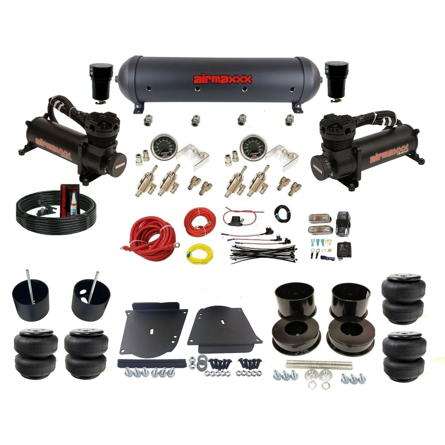 airmaxxx manual 3/8" air suspension kit 480 black air compressors black aluminum tank Air Lift air bags & brackets fits 1964-72 GM A-Body KABDY-480B2-59ABK-4TOG2GA2B-WK-HFD25