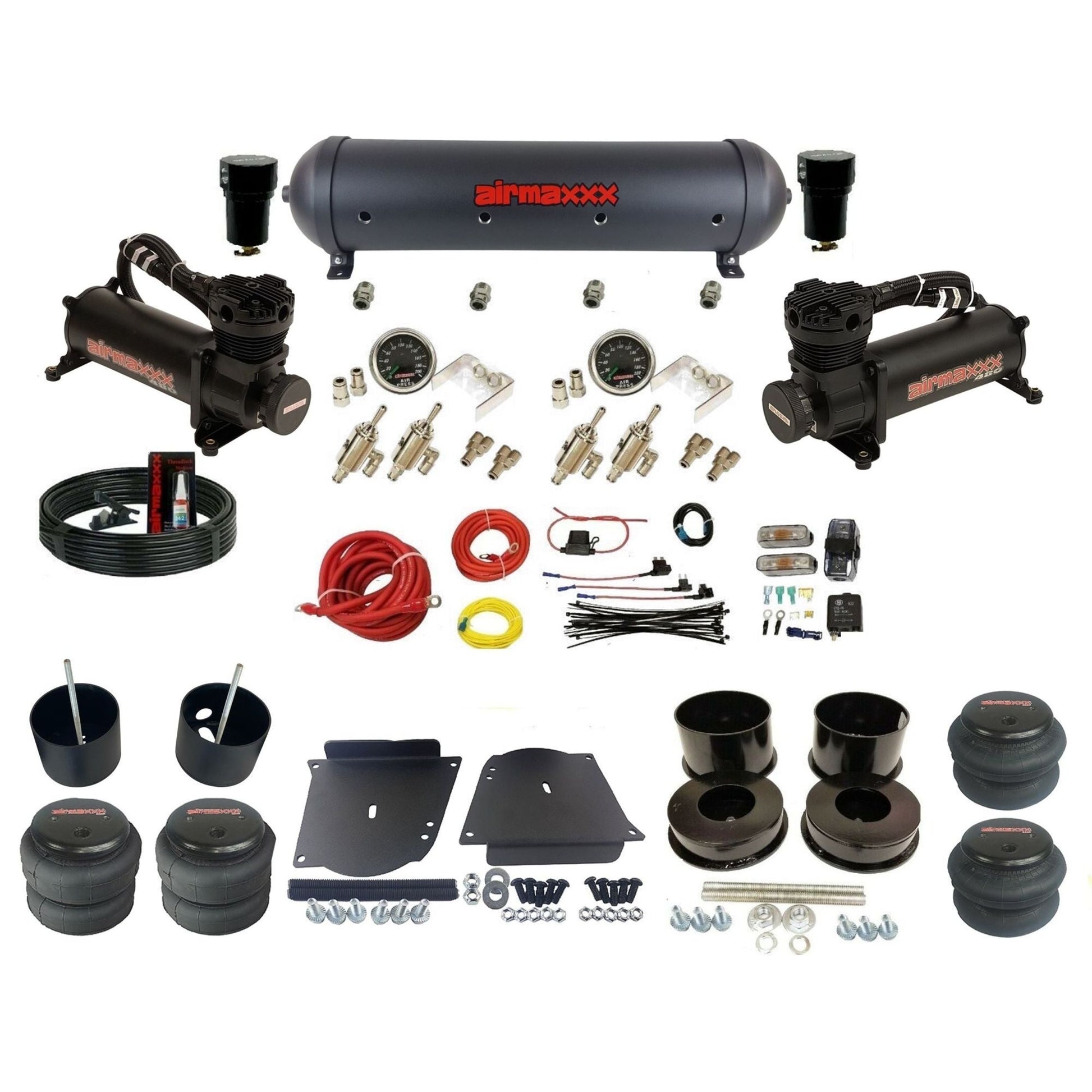 airmaxxx manual 3/8" air suspension kit 480 black air compressors black aluminum tank air bags & brackets fits 1964-72 GM A-Body KABDY-480B2-59ABK-4TOG2GA2B-WK-HF