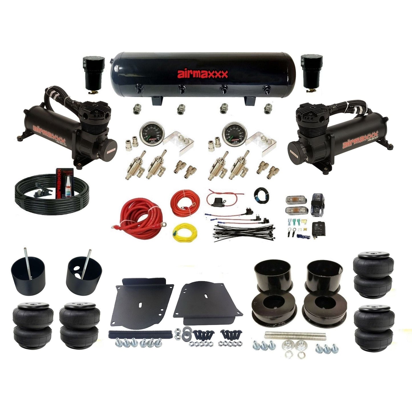 airmaxxx manual 3/8" air suspension kit 480 black air compressors steel black tank Air Lift air bags & brackets fits 1964-72 GM A-Body KABDY-480B2-59S-4TOG2GA2B-WK-HFD25
