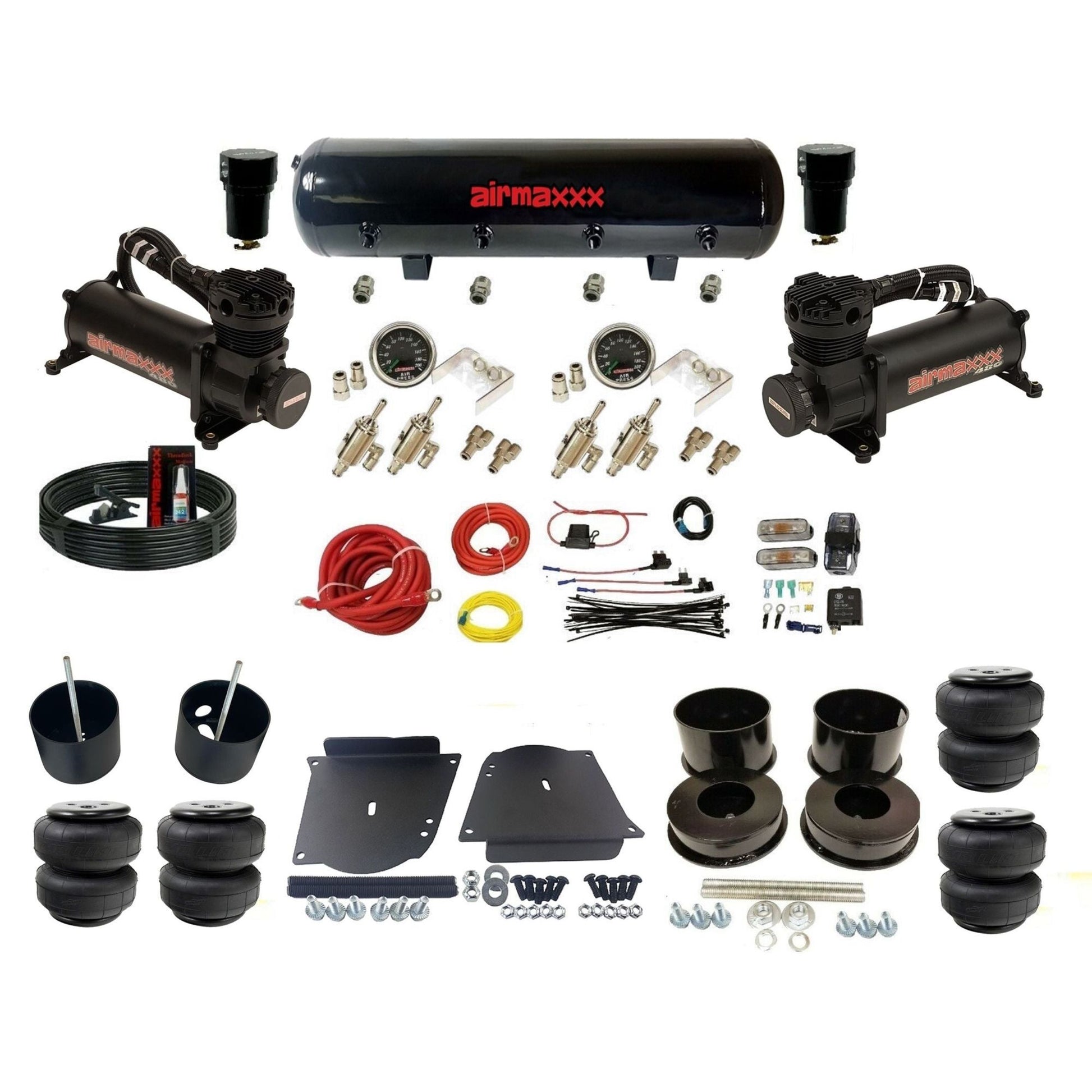 airmaxxx manual 3/8" air suspension kit 480 black air compressors steel black tank Air Lift air bags & brackets fits 1964-72 GM A-Body KABDY-480B2-59S-4TOG2GA2B-WK-HFD25