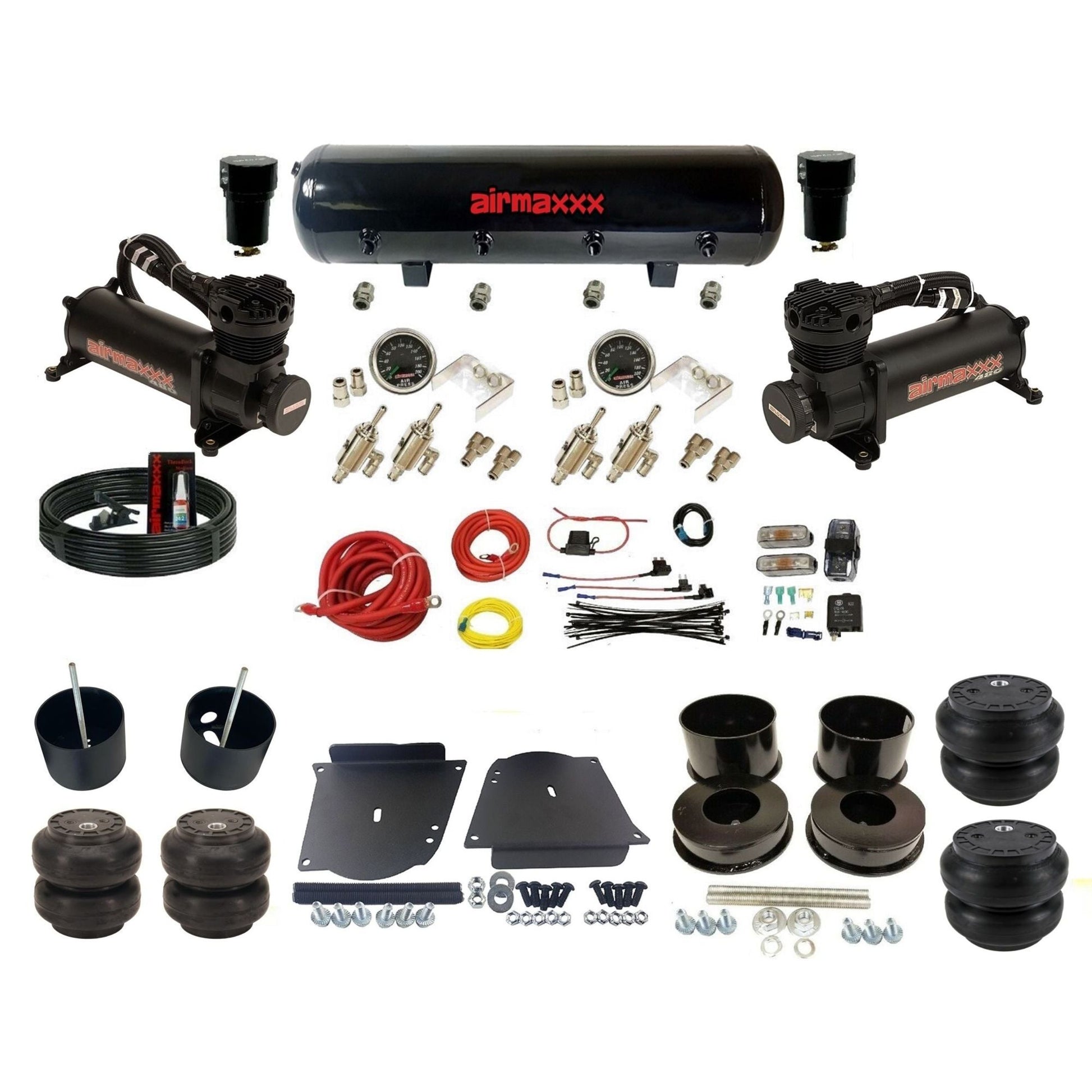 airmaxxx manual 3/8" air suspension kit 480 black air compressors steel black tank Slam air bags & brackets fits 1964-72 GM A-Body KABDY-480B2-59S-4TOG2GA2B-WK-HFSS6SS7