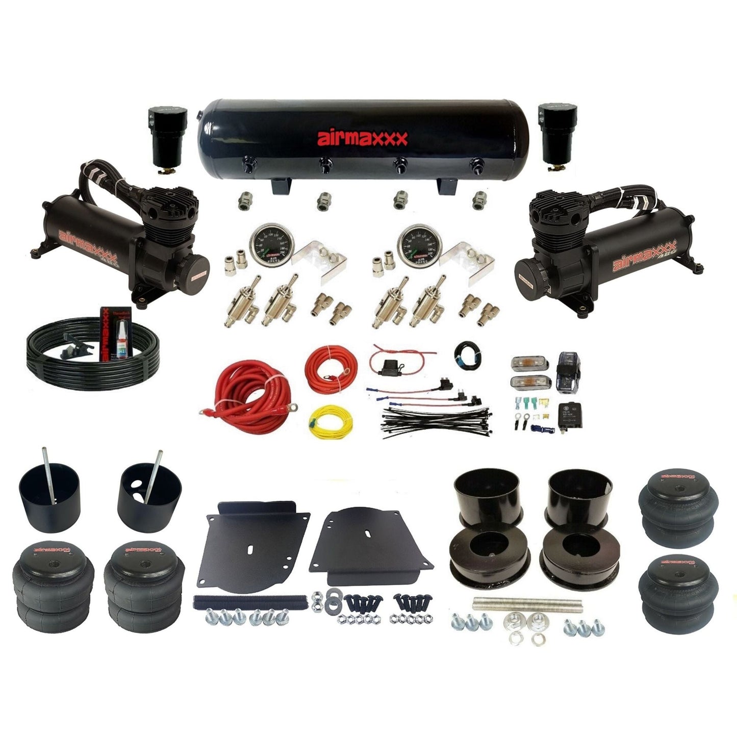 airmaxxx manual 3/8" air suspension kit 480 black air compressors steel black tank airmaxxx air bags & brackets fits 1964-72 GM A-Body KABDY-480B2-59S-4TOG2GA2B-WK-HF