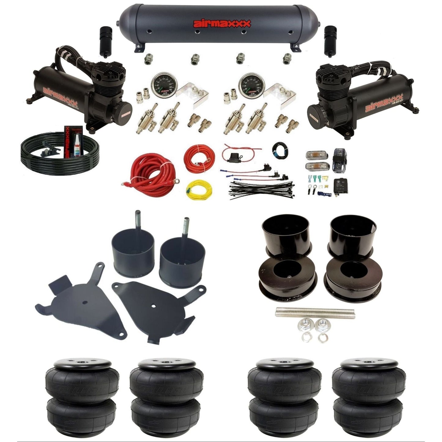 airmaxxx manual 3/8" air suspension kit 480 black compressors black aluminum tank Air Lift bags for 1978-88 G-Body K-GBODY-480B2-59ABK-4TOG2GA2B-WK-HFD25
