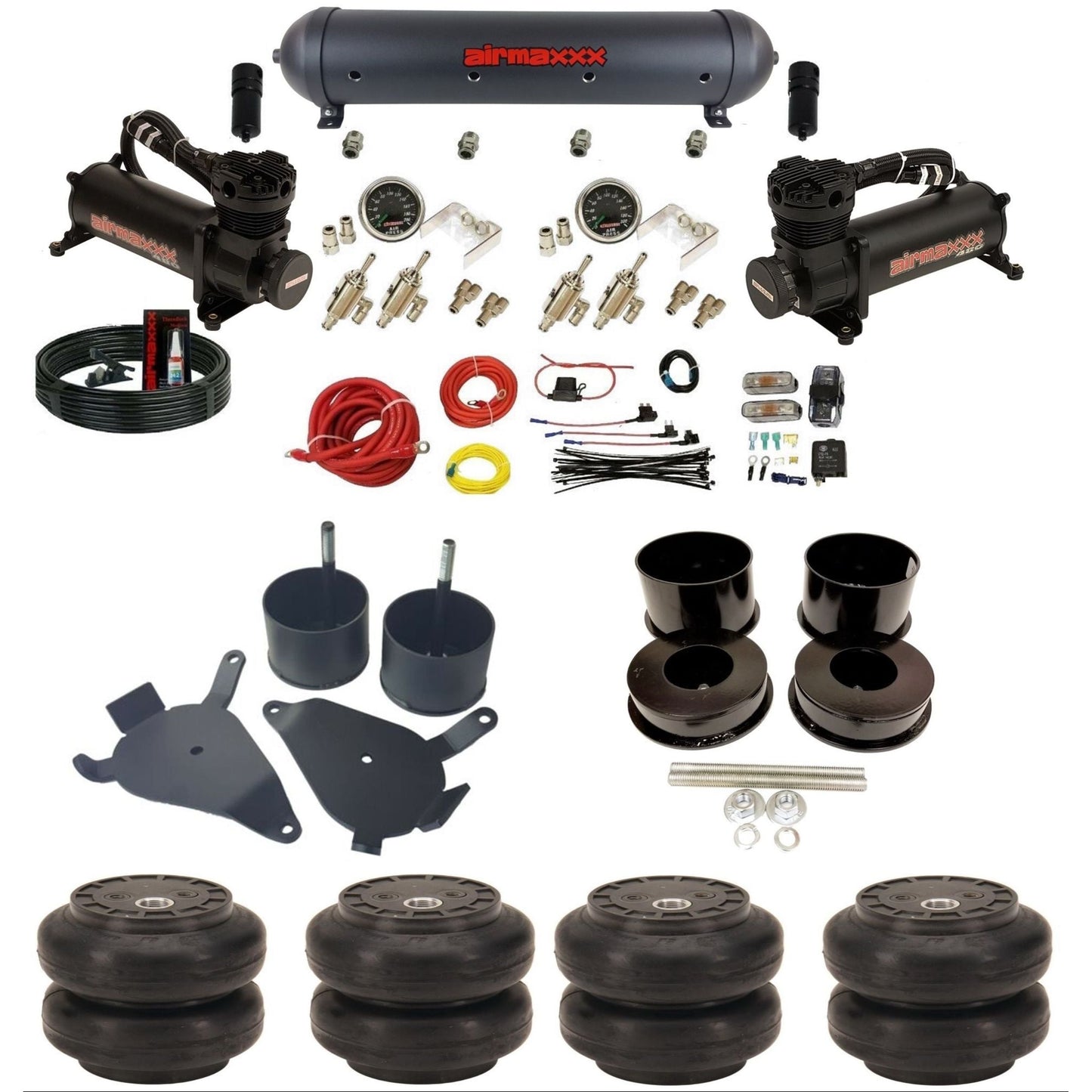 airmaxxx manual 3/8" air suspension kit 480 black compressors black aluminum tank Slam bags for 1978-88 G-Body K-GBODY-480B2-59ABK-4TOG2GA2B-WK-HFSS6