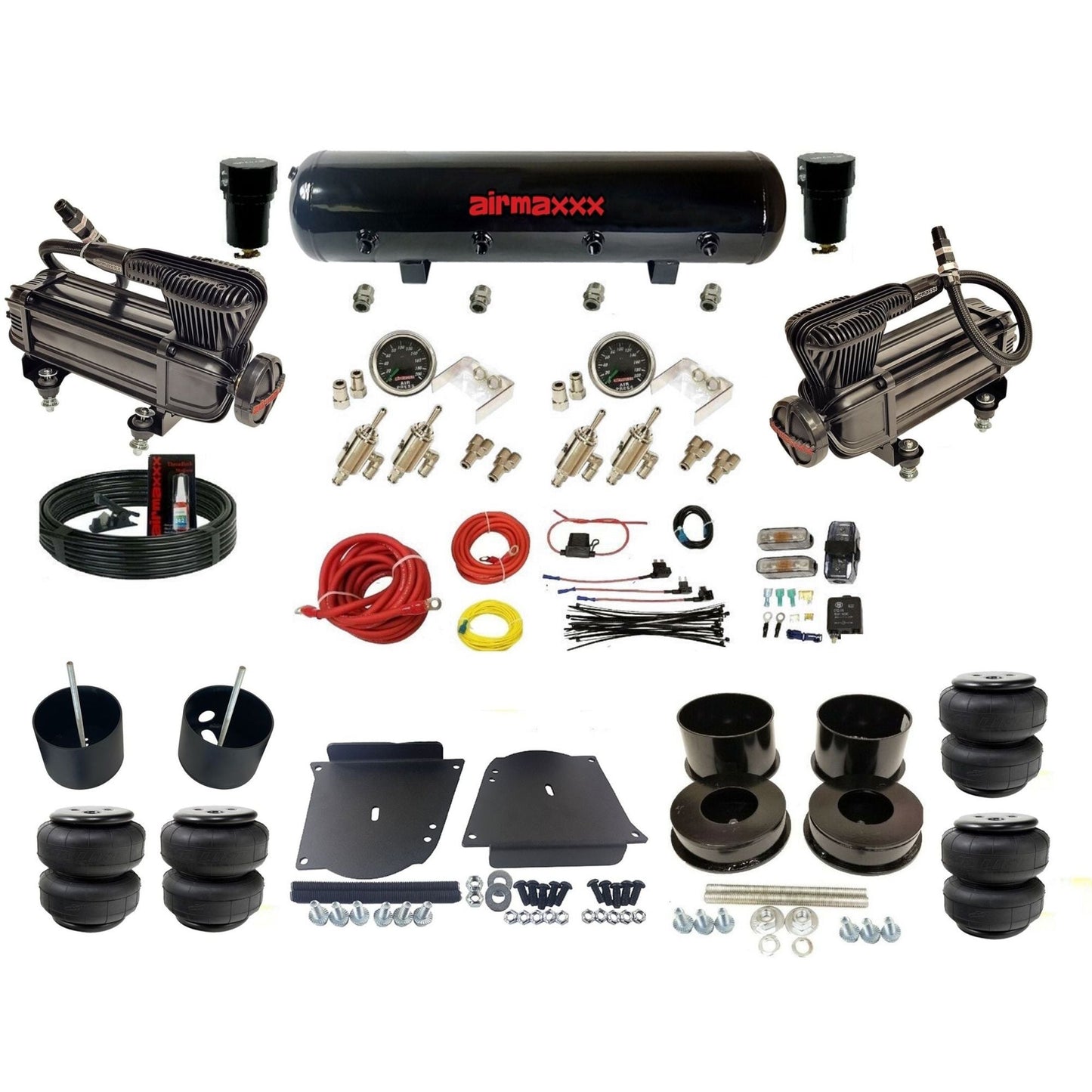 airmaxxx manual 3/8" air suspension kit X-series air compressors steel tank Air Lift air bags & brackets fits 1964-72 GM A-Body KABDY-XB2-59S-4TOG2GA2B-WK-HFD25