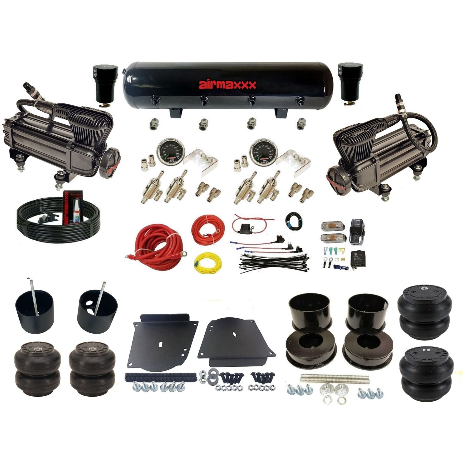 airmaxxx manual 3/8" air suspension kit X-series air compressors steel tank Slam air bags & brackets fits 1964-72 GM A-Body KABDY-XB2-59S-4TOG2GA2B-WK-HFSS6SS7