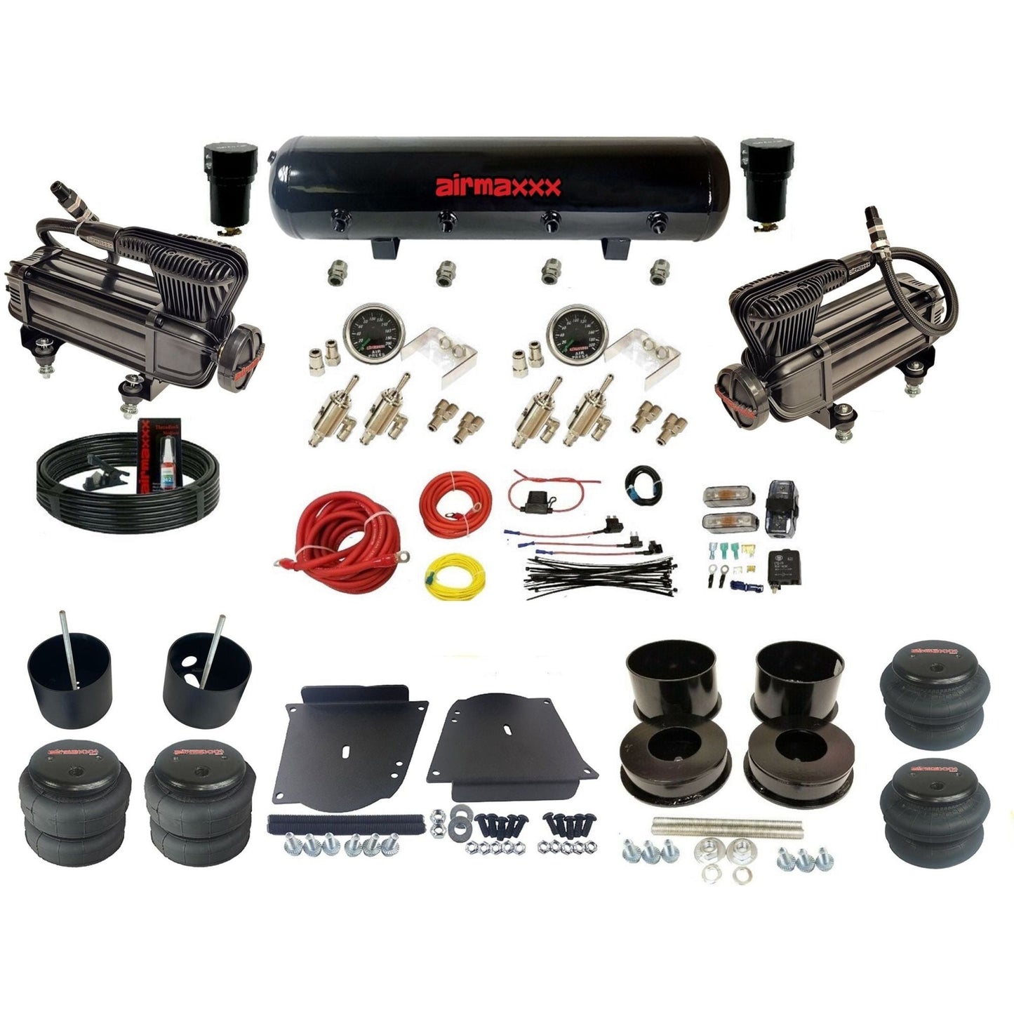airmaxxx manual 3/8" air suspension kit X-series air compressors steel tank air bags & brackets fits 1964-72 GM A-Body KABDY-XB2-59S-4TOG2GA2B-WK-HF