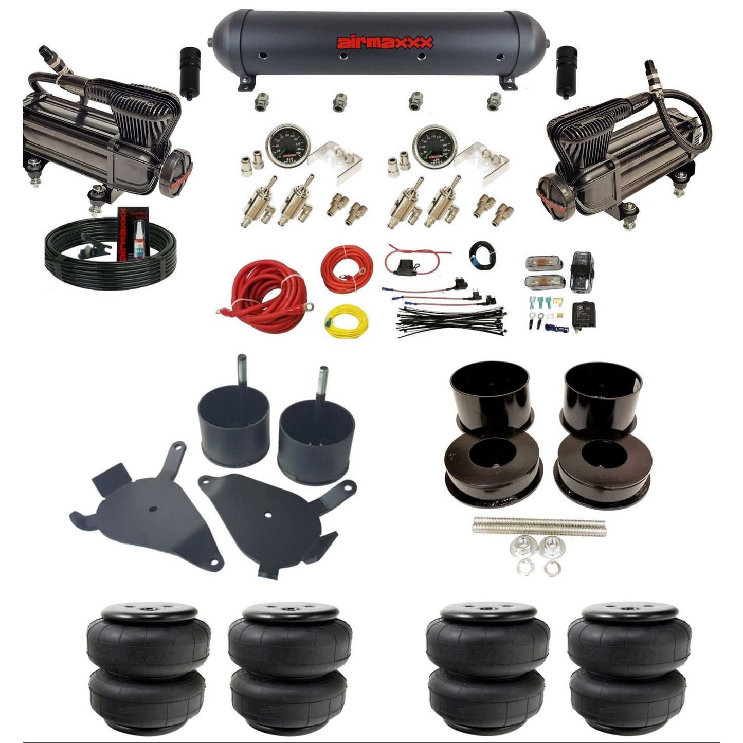 airmaxxx manual 3/8" air suspension kit X-series compressors black aluminum tank Air Lift bags for 1978-88 G-Body K-GBODY-XB2-59ABK-4TOG2GA2B-WK-HFD25