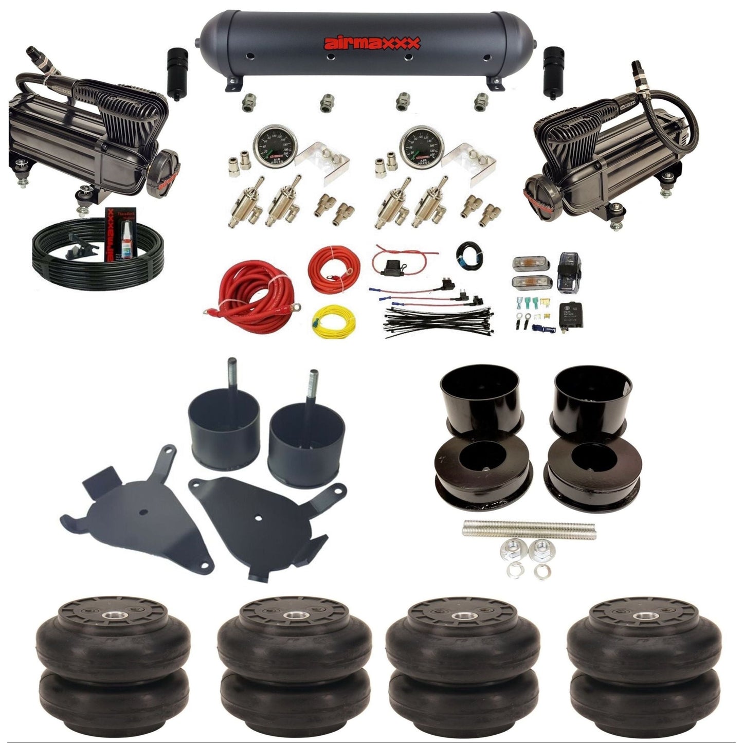 airmaxxx manual 3/8" air suspension kit X-series compressors black aluminum tank Slam bags for 1978-88 G-Body K-GBODY-XB2-59ABK-4TOG2GA2B-WK-HFSS6