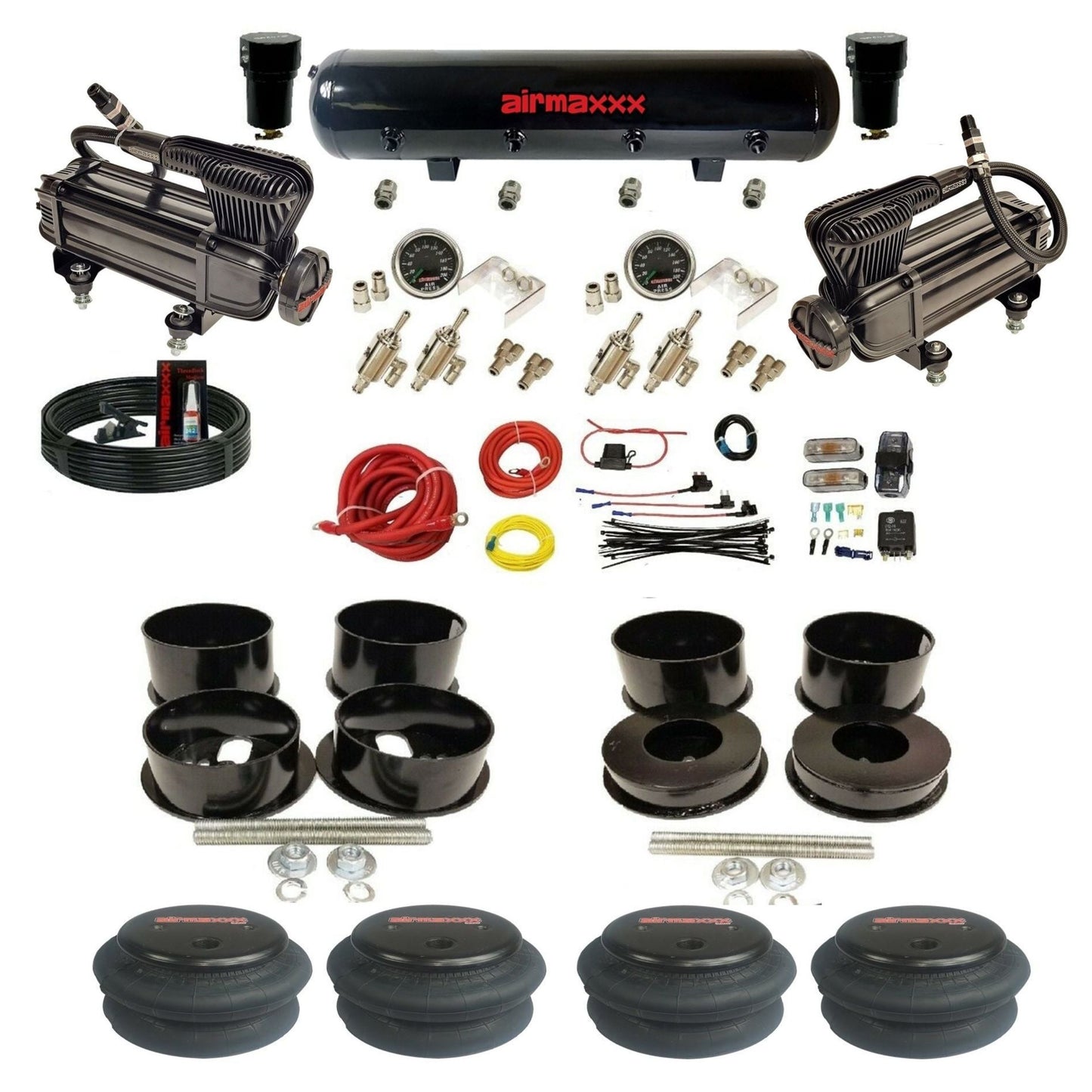 airmaxxx manual 3/8" air suspension kit X-series compressors steel tank 2600 bags for 1971-96 GM B-Body KBBDY-XB2-59S-4TOG2GA2B-WK-HF