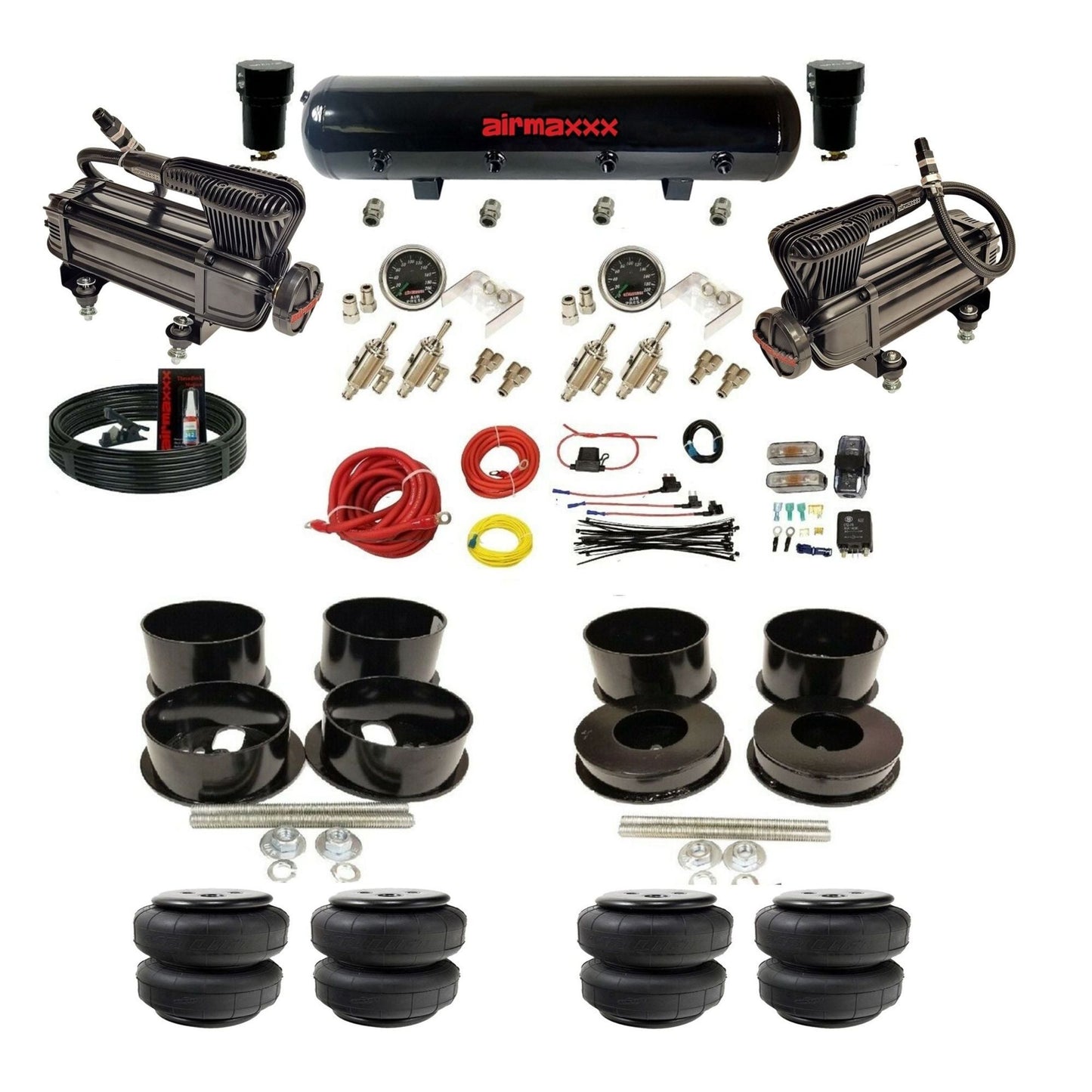 airmaxxx manual 3/8" air suspension kit X-series compressors steel tank Air Lift bags for 1971-96 GM B-Body KBBDY-XB2-59S-4TOG2GA2B-WK-HFD25