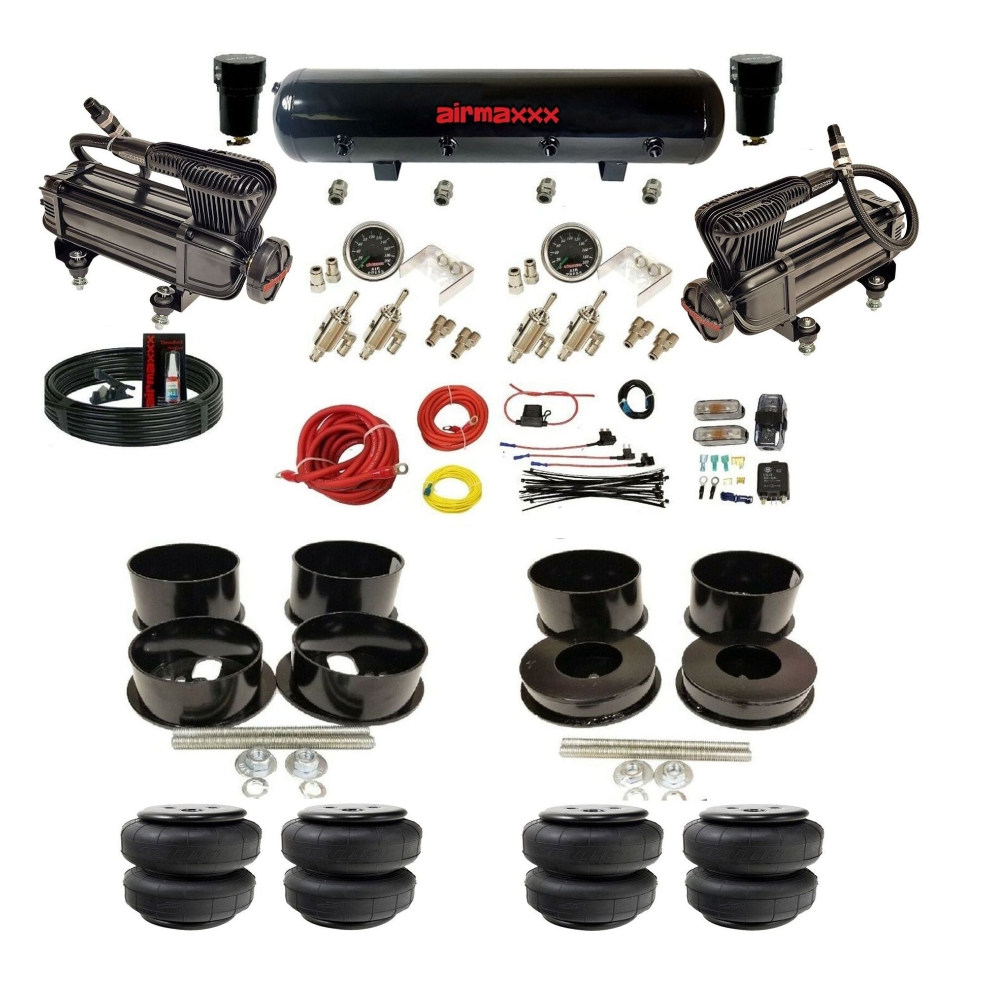 airmaxxx manual 3/8" air suspension kit X-series compressors steel tank Air Lift bags for 1971-96 GM B-Body KBBDY-XB2-59S-4TOG2GA2B-WK-HFD25