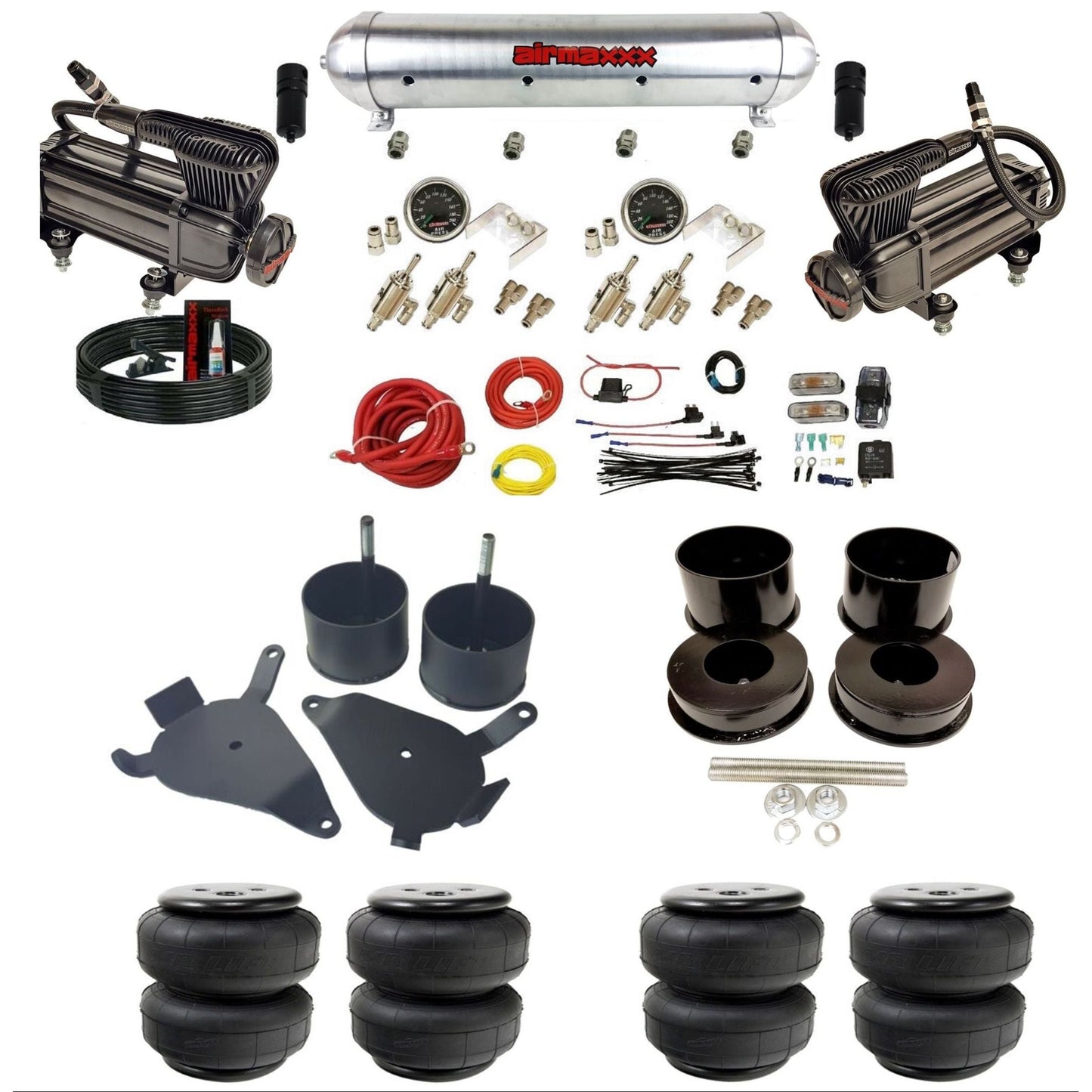 airmaxxx manual 3/8" air suspension kit X-series raw aluminum tank Air Lift bags for 1978-88 GM G-Body K-GBODY-XB2-59ARW-4TOG2GA2B-WK-HFD25
