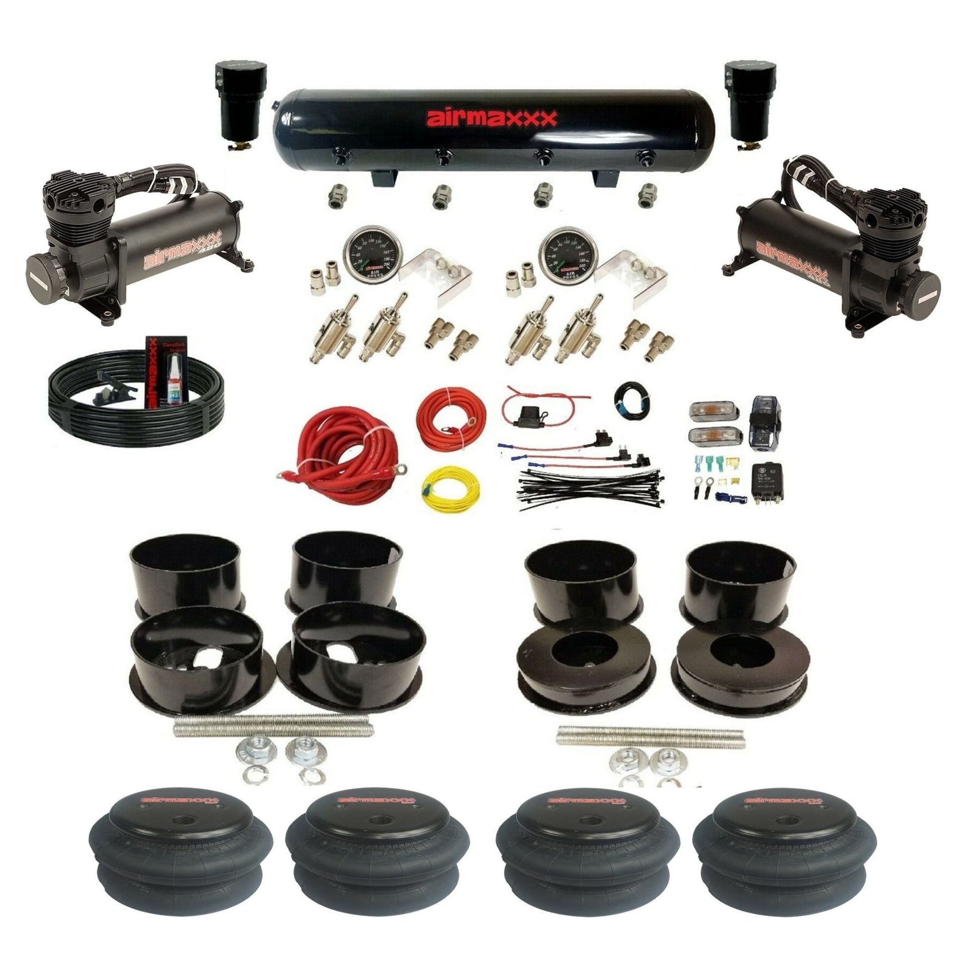 airmaxxx manual 3/8" air suspension kit black 480 compressors steel tank 2600 bags for 1971-96 GM B-Body KBBDY-480B2-59S-4TOG2GA2B-WK-HF