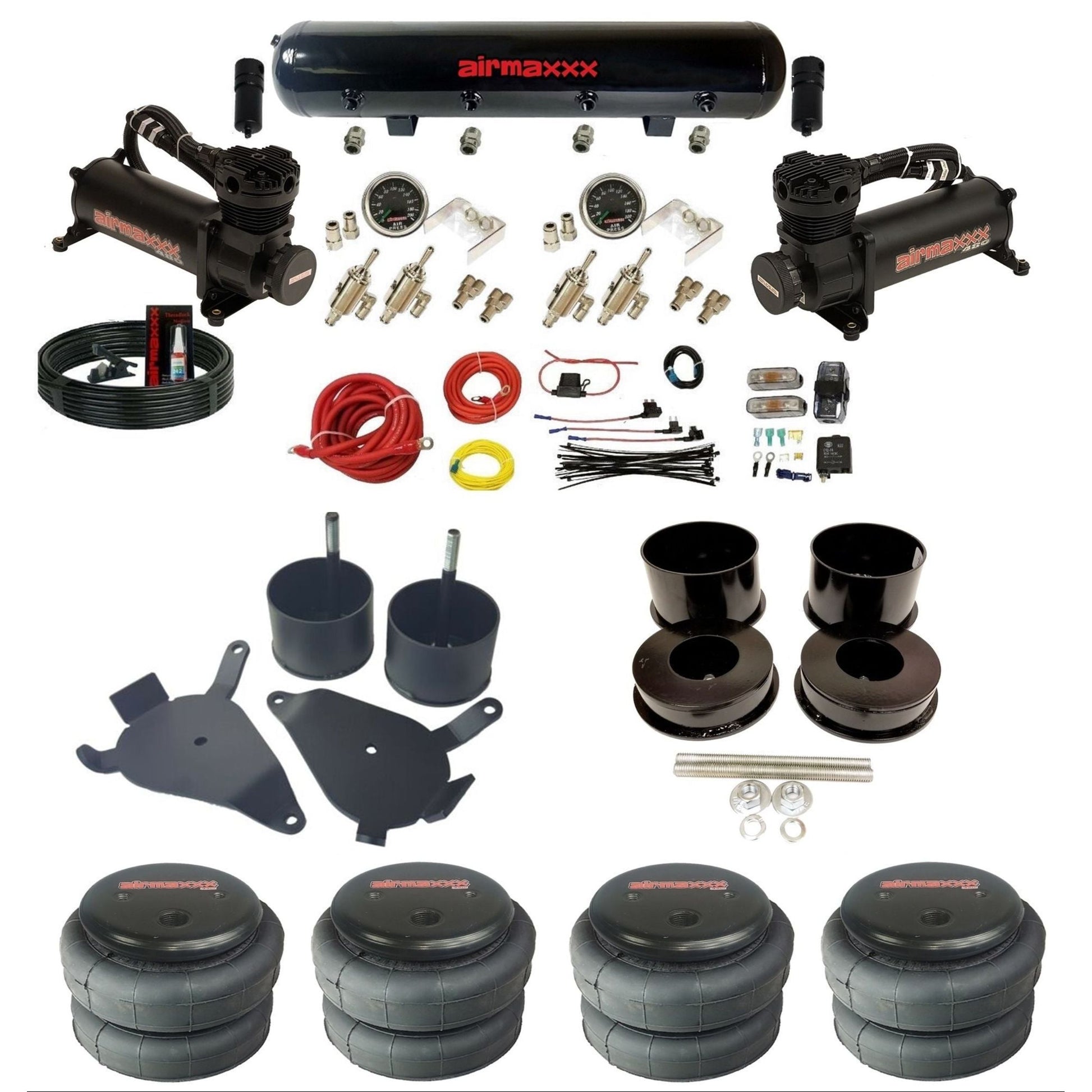 airmaxxx manual 3/8" air suspension kit black 480 compressors steel tank 2600 bags for 1978-88 G-Body GBODY-480B2-59S-4TOG2GA2B-WK-HF