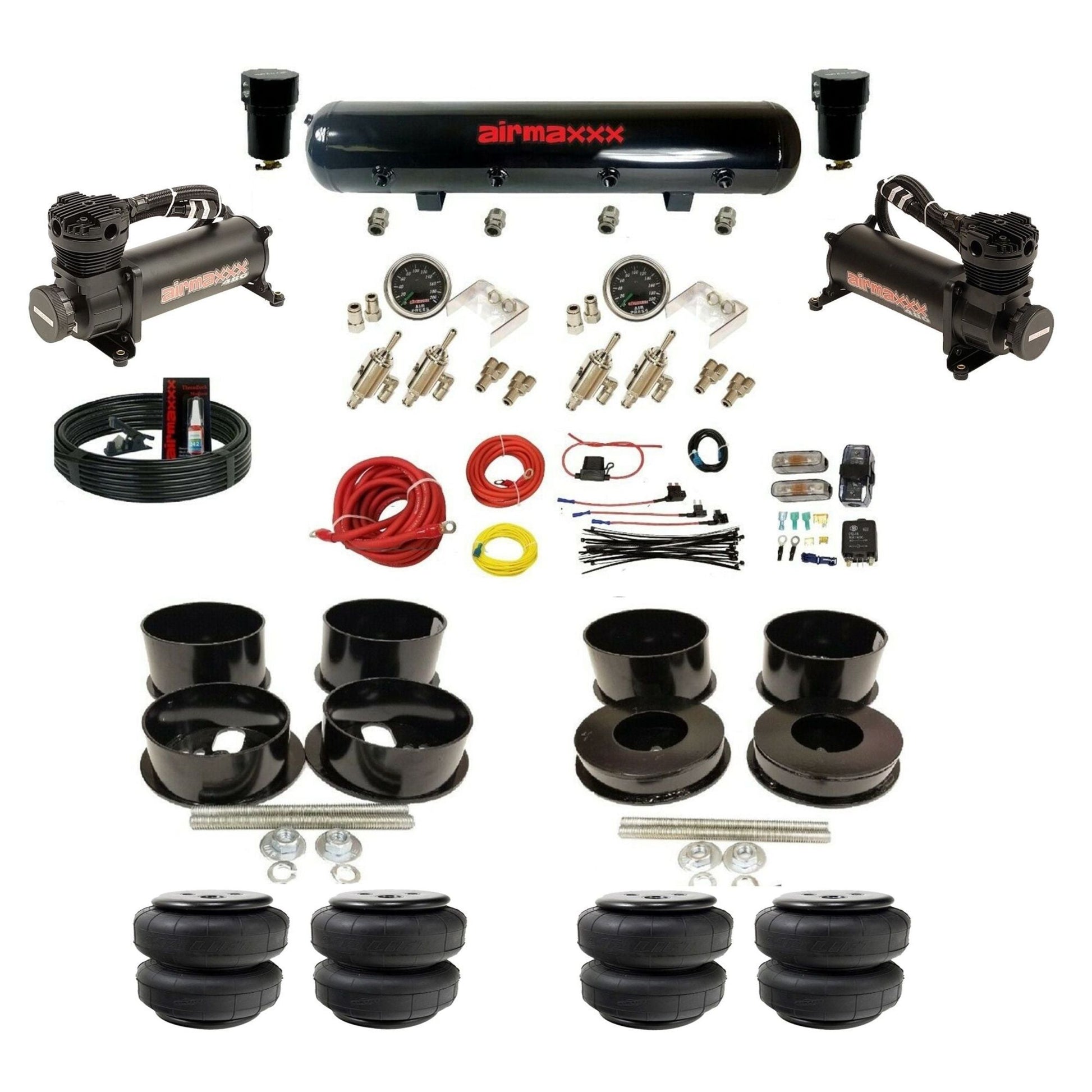 airmaxxx manual 3/8" air suspension kit black 480 compressors steel tank Air Lift bags for 1971-96 GM B-Body KBBDY-480B2-59S-4TOG2GA2B-WK-HFD25