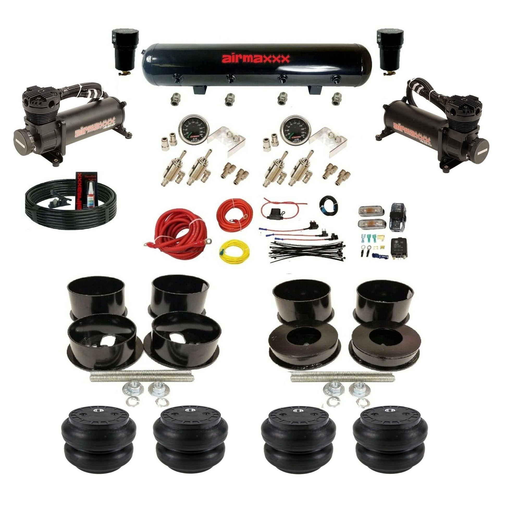 airmaxxx manual 3/8" air suspension kit black 480 compressors steel tank Slam bags for 1971-96 GM B-Body KBBDY-480B2-59S-4TOG2GA2B-WK-HFSS7