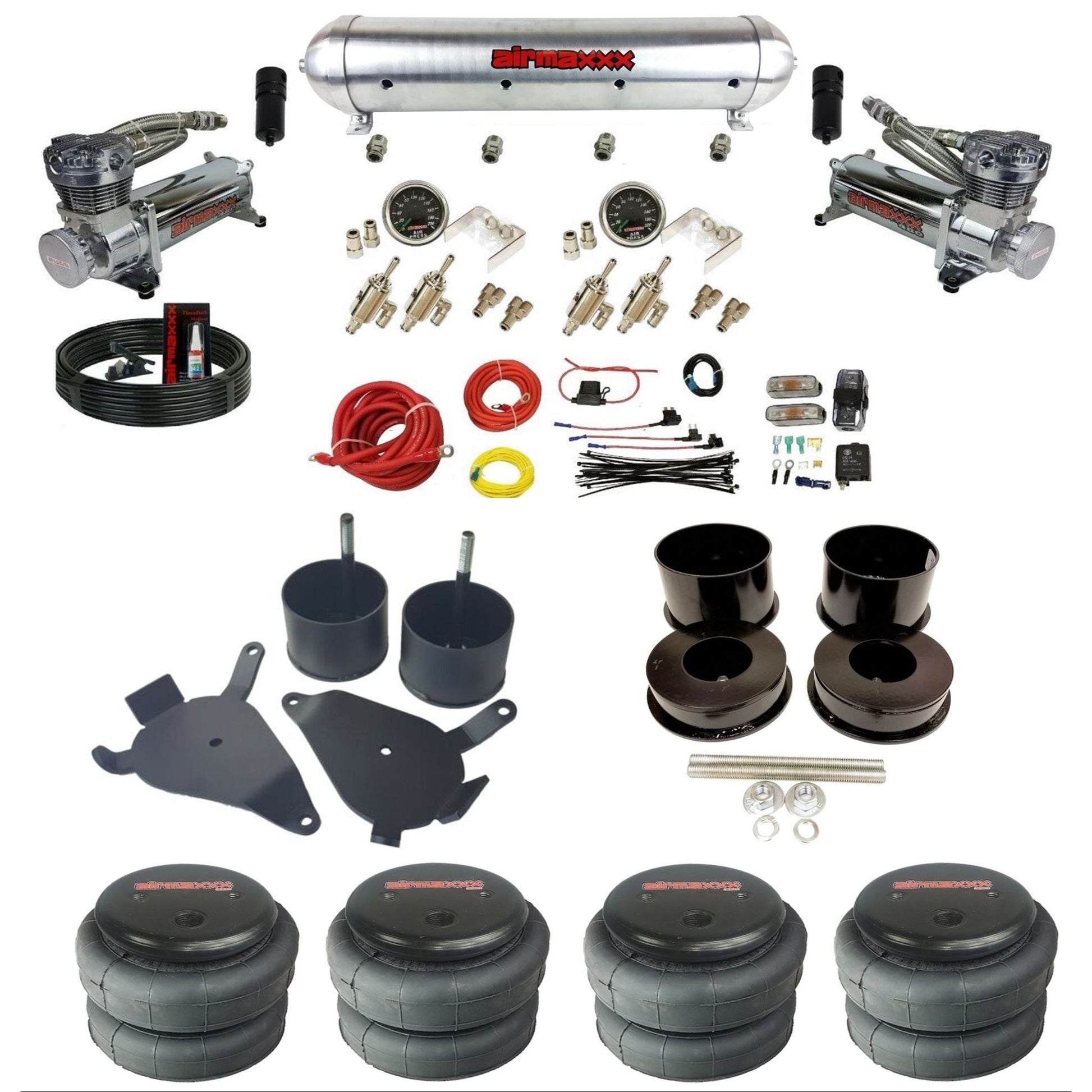 airmaxxx manual 3/8" air suspension kit chrome 480 raw aluminum tank 2600 bags for 1978-88 GM G-Body K-GBODY-480C2-59ARW-4TOG2GA2B-WK-HF