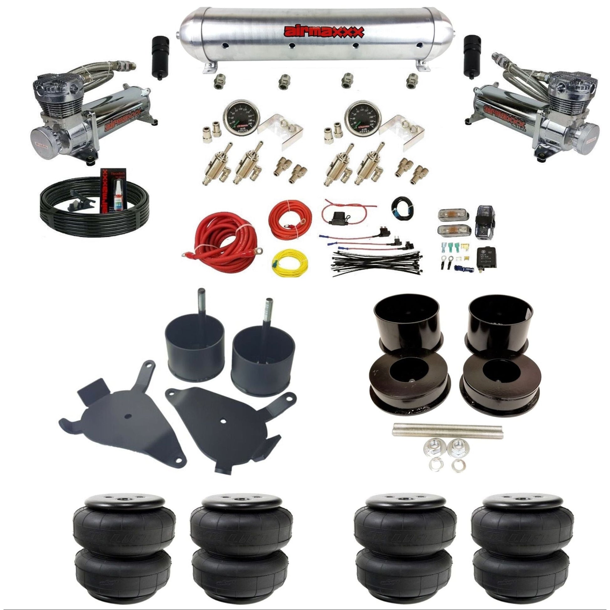 airmaxxx manual 3/8" air suspension kit chrome 480 raw aluminum tank Air Lift bags for 1978-88 GM G-Body K-GBODY-480C2-59ARW-4TOG2GA2B-WK-HFD25