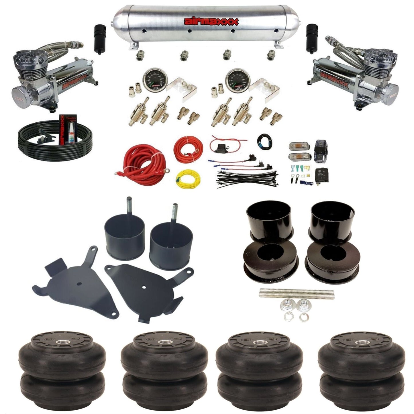 airmaxxx manual 3/8" air suspension kit chrome 480 raw aluminum tank Slam bags for 1978-88 GM G-Body K-GBODY-480C2-59ARW-4TOG2GA2B-WK-HFSS6