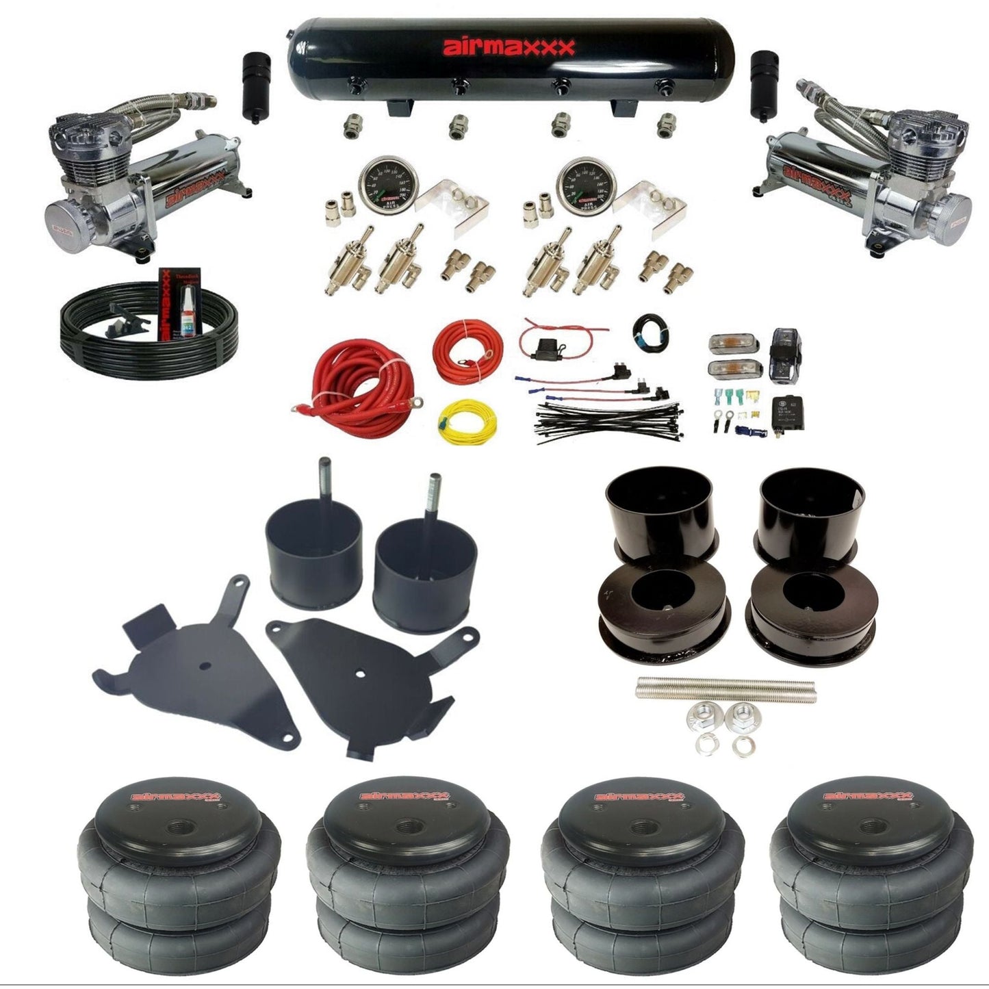 airmaxxx manual 3/8" air suspension kit chrome 480 steel tank 2600 bags for 1978-88 GM G-Body K-GBODY-480C2-59S-4TOG2GA2B-WK-HF